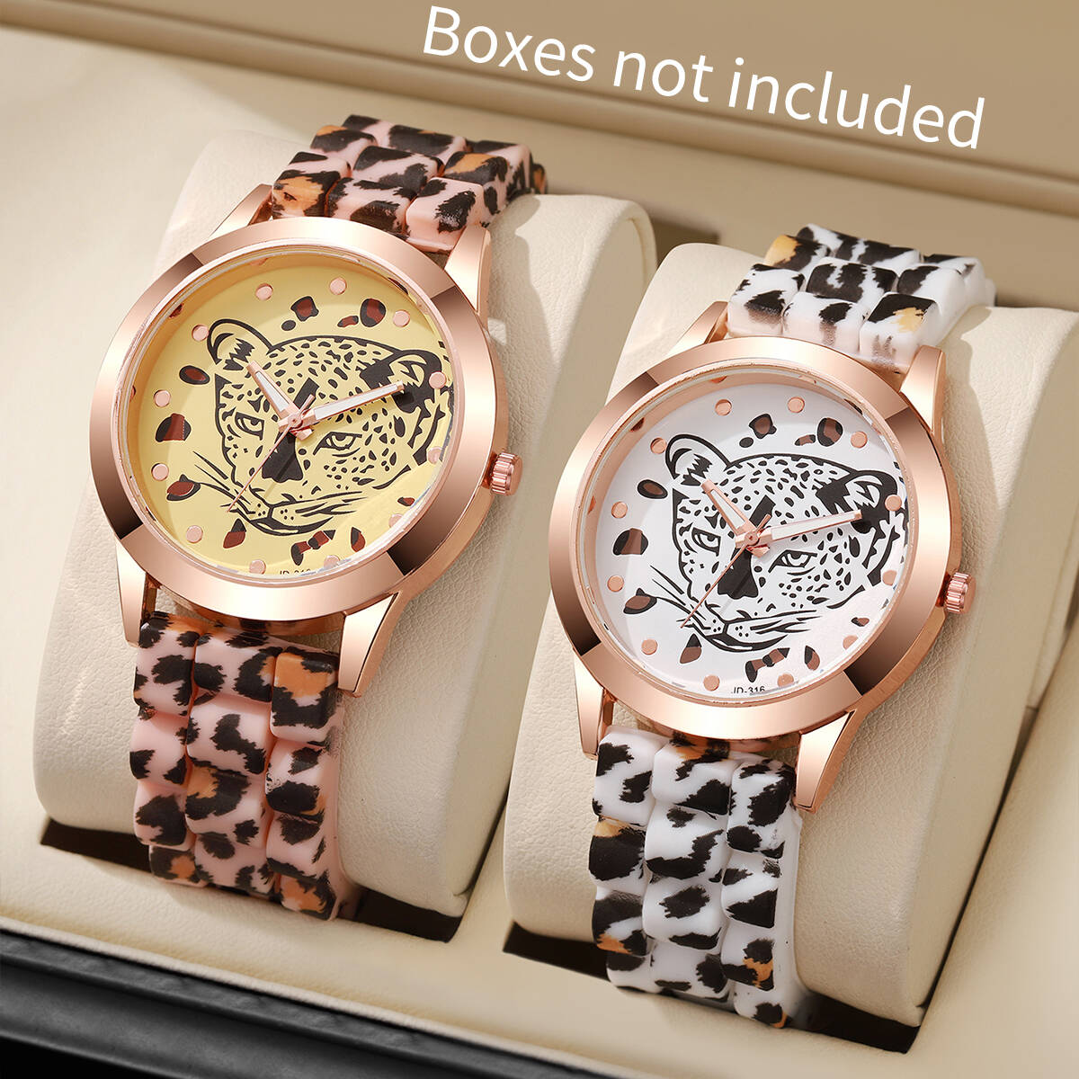Silicone Band Women - 2PCS/Set Fashion Women Watches Casual Leopard