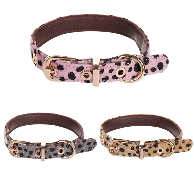 Leather Strap Quick Release - Leopard Pattern Small Dog Collar with