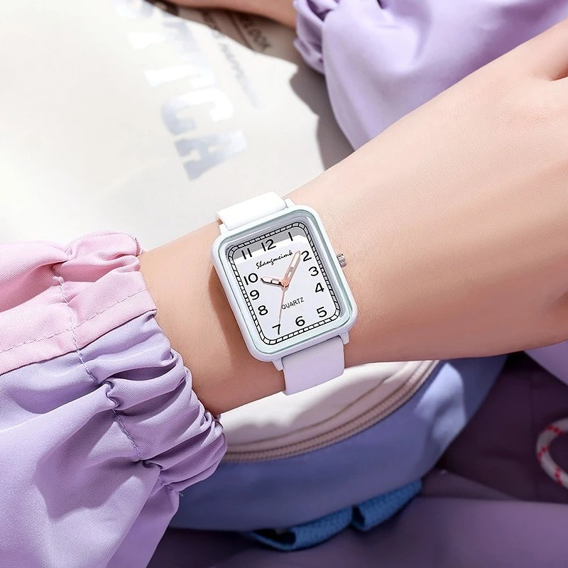 Fashion Rectangle Dial Ladies  - đánh giá và giá Silicone Band Women