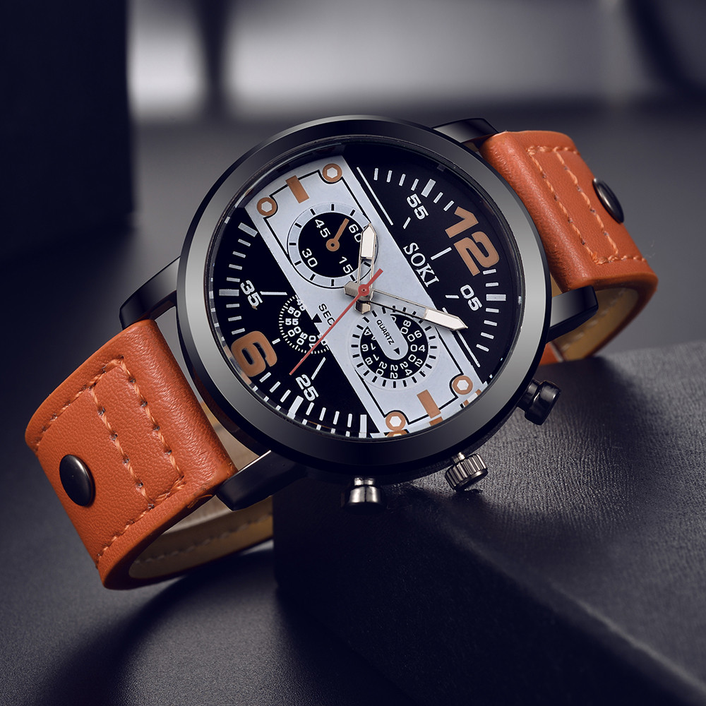 Sleek Men’s Watch Chic Brown L - đánh giá và giá Leather Watch Band Men