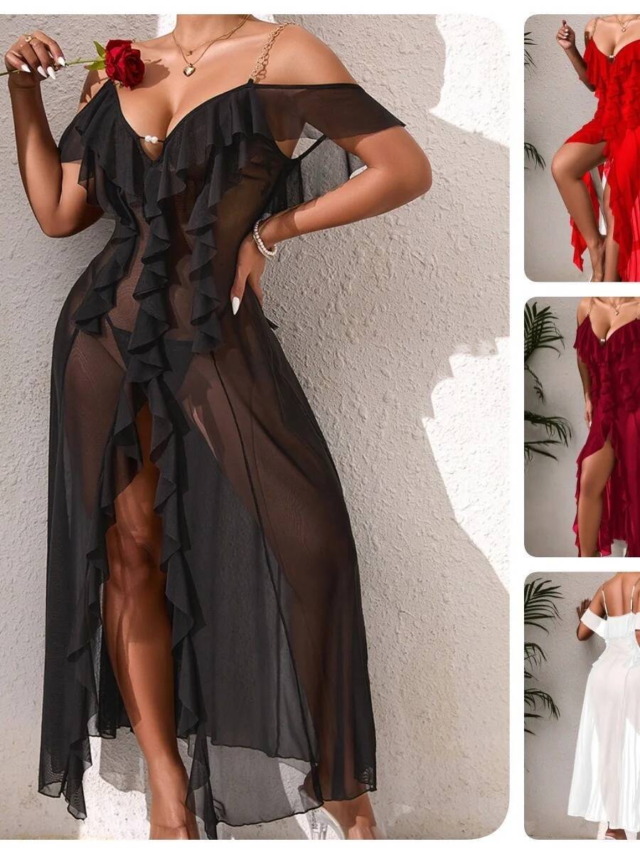 Solid Color Mesh Nightdress Wi - đánh giá và giá Mesh Strap Metal