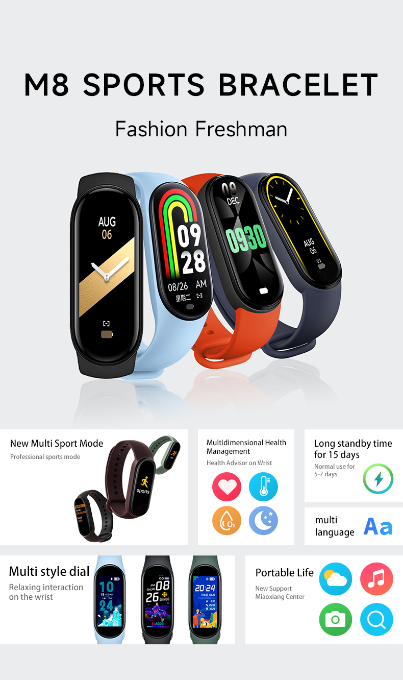 M8 Smart Watch Men Women Fitne - đánh giá và giá Silicone Band Women