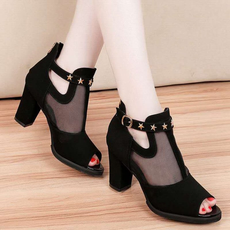 Mesh Peep Toe Block High Heels - đánh giá và giá Mesh Strap Metal